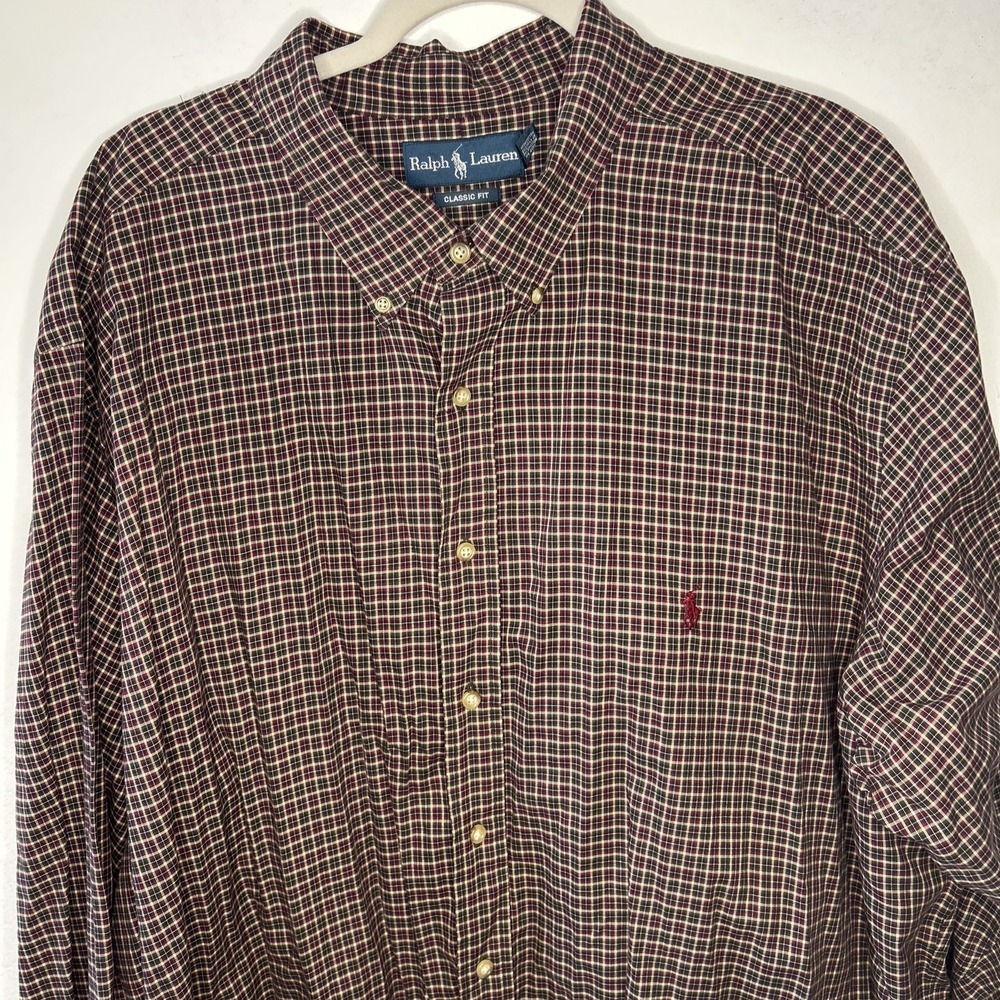 POLO RALPH LAUREN‎ Size 3XB Big Mens Oxford Cloth Button Shirt Red Maroon Long - Picture 2 of 7